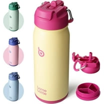 BOTTLE BOTTLE 16 oz sports water bottle stainless steel insulated kids water bottle with straw and pills holder for gifts and school milkshake yellow