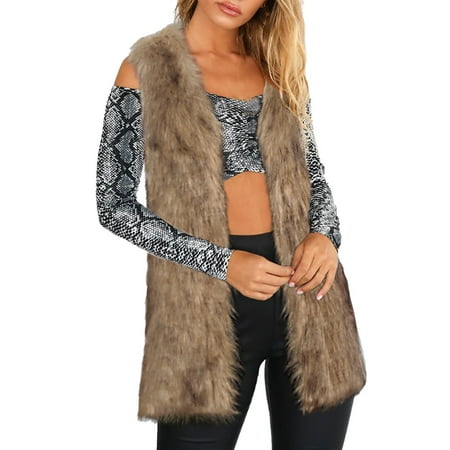 (Toponeto) Women Warm Thickening Coat Jacket Faux Fur Fox Mink Parka Outwear Cardigan Vest