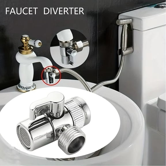 3-Way Faucet Diverter Valve, Chrome Alloy Sink Splitter to Shower Hose Adapter, M22/M24 Tap Connector for Bathroom Kitchen Pet Washing