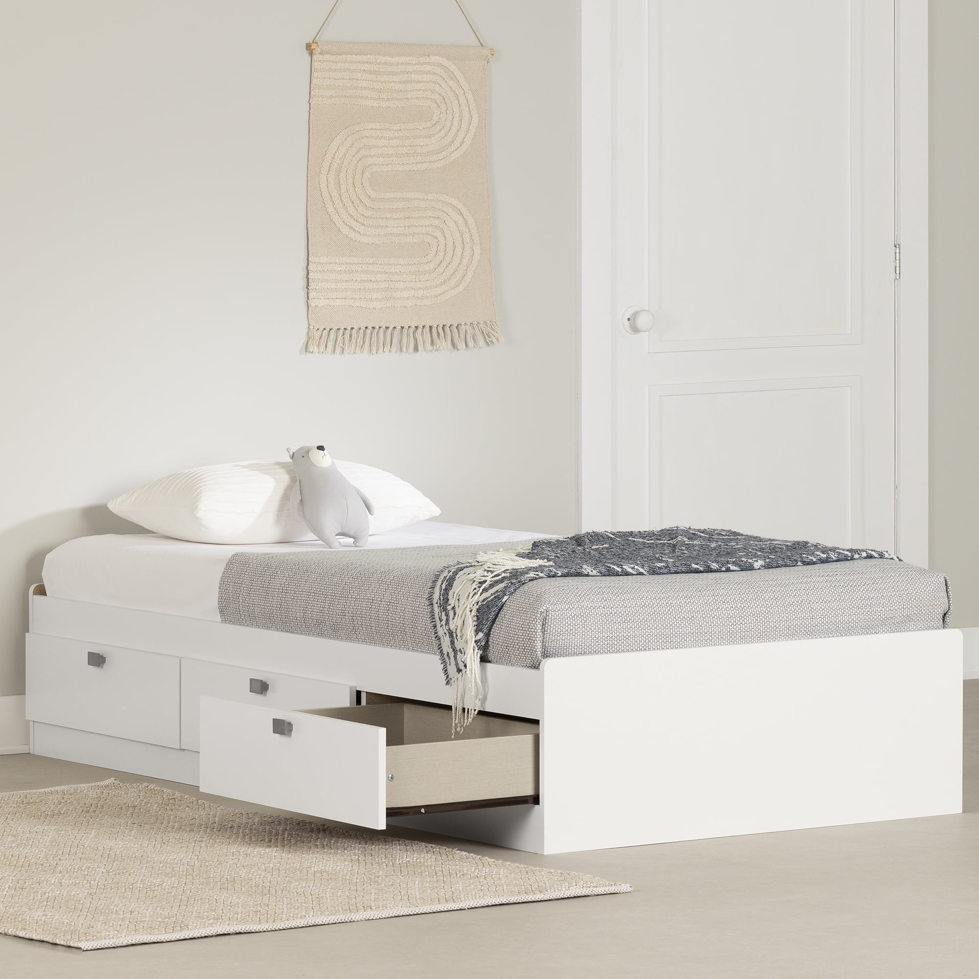 South Shore Spark Twin Mate's Platform Storage Bed with 3 Drawers, in Pure White