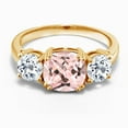 thumbnail image 2 of Gem Stone King 18K Yellow Gold Plated Silver Peach Nano Morganite and White Topaz 3 Stone Engagement Ring for Women (3.20 Cttw, Gemstone October Birthstone, Cushion 8MM, Size 7), 2 of 5