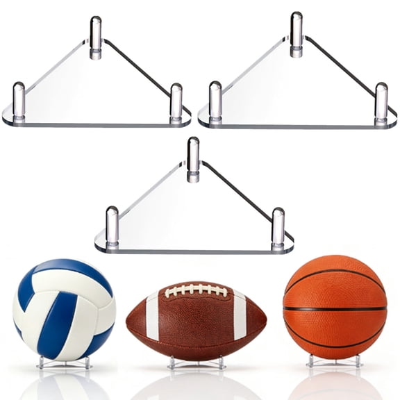 3 Pack Acrylic Ball Display Stand, Basketball Football Holder with Stainless Steel Rods, Round Edge Rack for Soccer, Volleyball & Sports Balls
