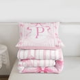 thumbnail image 5 of Manfei Cute Pink Bowknot Queen Comforter Set For Girls,Initial Alphabet P Monogram Bedding Comforter Set For Kids,Pink Reversible,3 Pieces, 5 of 7