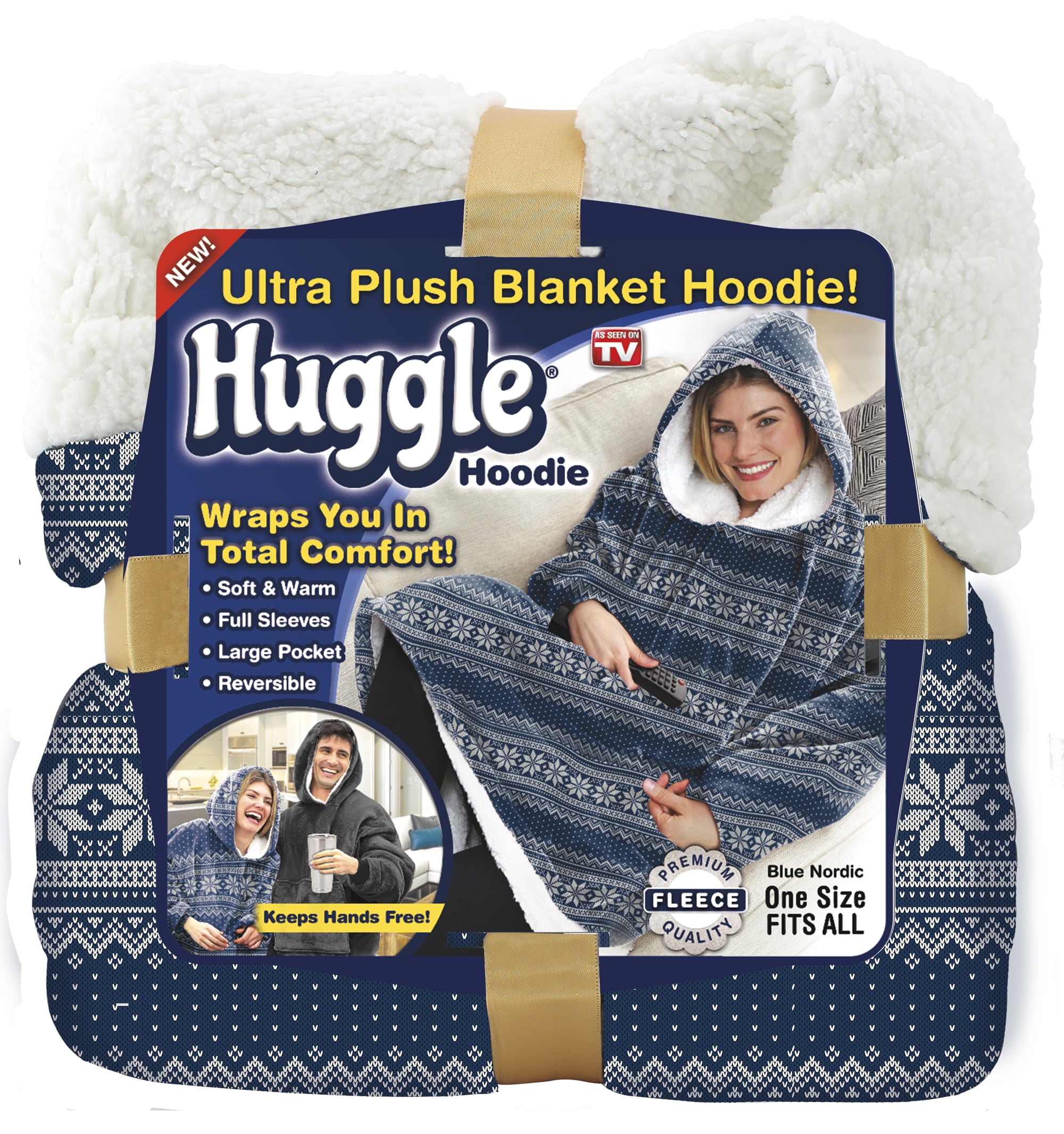 Huggle Hoodie, Unisex One Size, Fleece Sherpa Wearable Blanket