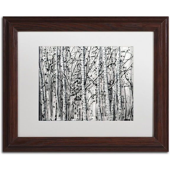Trademark Fine Art "Winter Aspens" Canvas Art by Roderick Stevens White Mat, Wood Frame