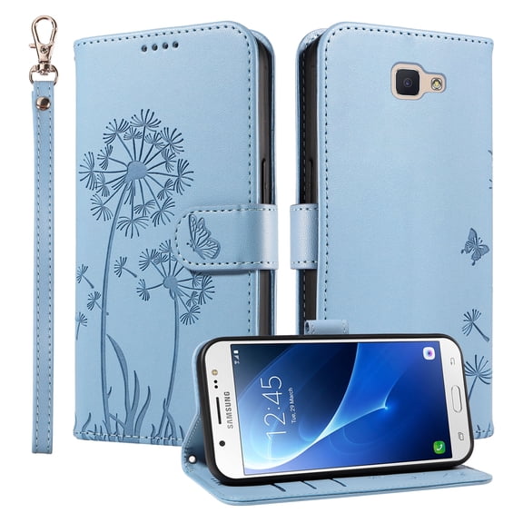 Wallet Case for Samsung Galaxy J5 Prime (SM-G570), Card Holder and Kickstand, Shockproof and Scratch Resistant, Sky Blue