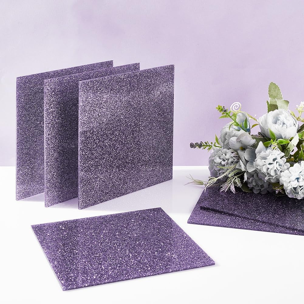 6 pcs Glitter Acrylic Sheets 5.9x5.9 inch with 0.1 inch Thick Medium Purple Square Glitter Acrylic Panel for DIY Decoration Crafts Laser Cutting Engraving Medium Purple 6pcs