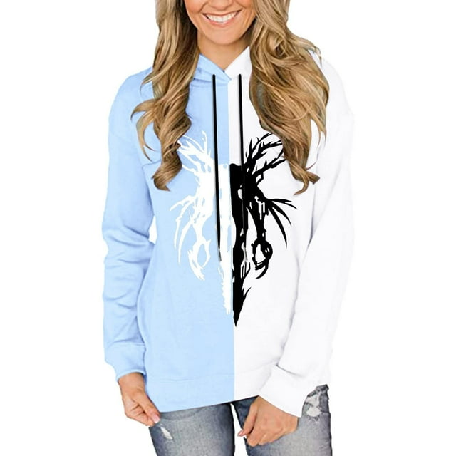 Sudadera holgada de manga larga con capucha y estampado clásico de Halloween para mujer Pompotops FGAJ17683