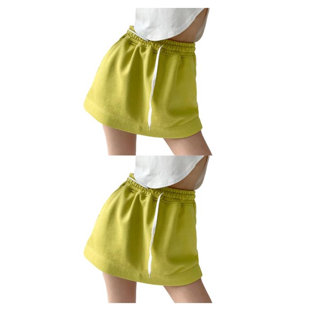 Minnieouse Pantalones cortos femeninos Faldas Vestido Sólido Casual Cordón Moda de cintura alta Verano Estilo coreano para compras Viajes Fruta Verde S 2piezas