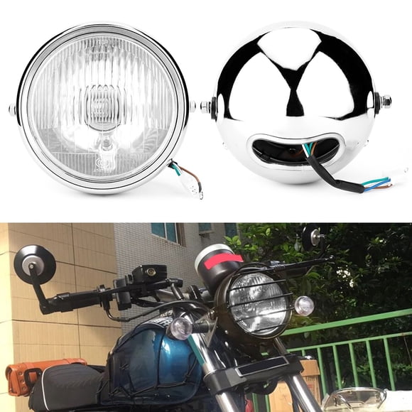 Faro delantero de motocicleta, faro delantero de motocicleta universal retro plateado, optimizado para la excelencia