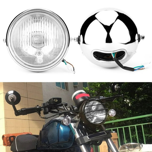 Faro delantero de motocicleta, faro delantero de motocicleta universal retro plateado, optimizado para la excelencia