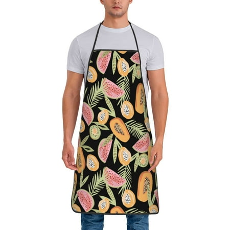 

Chef Aprons for Men and Women - Papaya watermelon kiwi Oil-Resistant Bib Aprons for Cooking Waterproof BBQ Grilling Kitchen Aprons Gifts for Women and Men