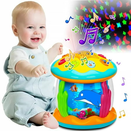 

Baby Musical Drum Toys Rotation of Animal Models Inside Seven-colored Lantern Light Chord Music Set