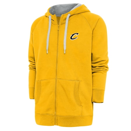 Men's Antigua Gold Cleveland Cavaliers Metallic Logo Victory Raglan Full-Zip Hoodie
