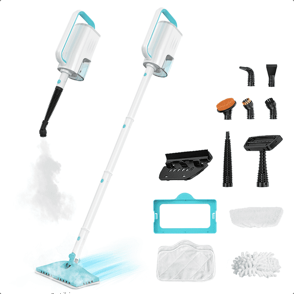 INSE Steam Mop,All-in-One Scrubbing and Sanitizing Detachable Floor Steamer,11 Accessories for Upholstery,Carpet & Furniture,Green