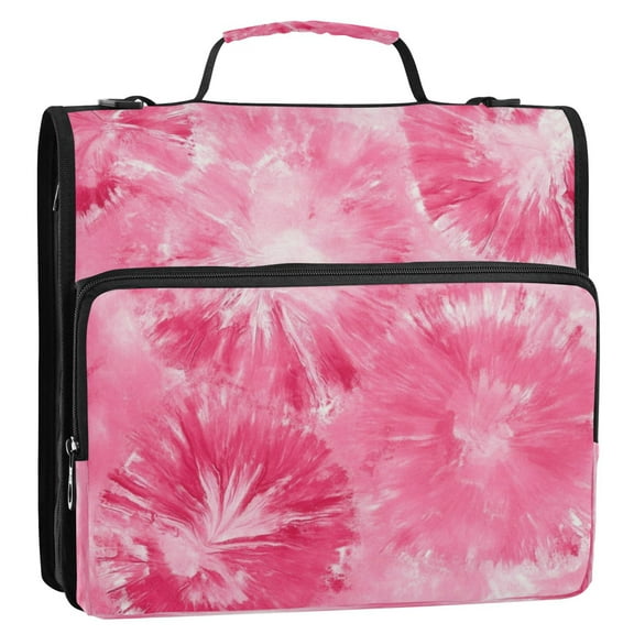 Circular Folder Package 13.6*3.5*12.4 Inches ,Binder Bag，Binder Organizer，Zipper Binder，3 Ring Binder ,Suitable for Work Beautiful Pink Tie-dye