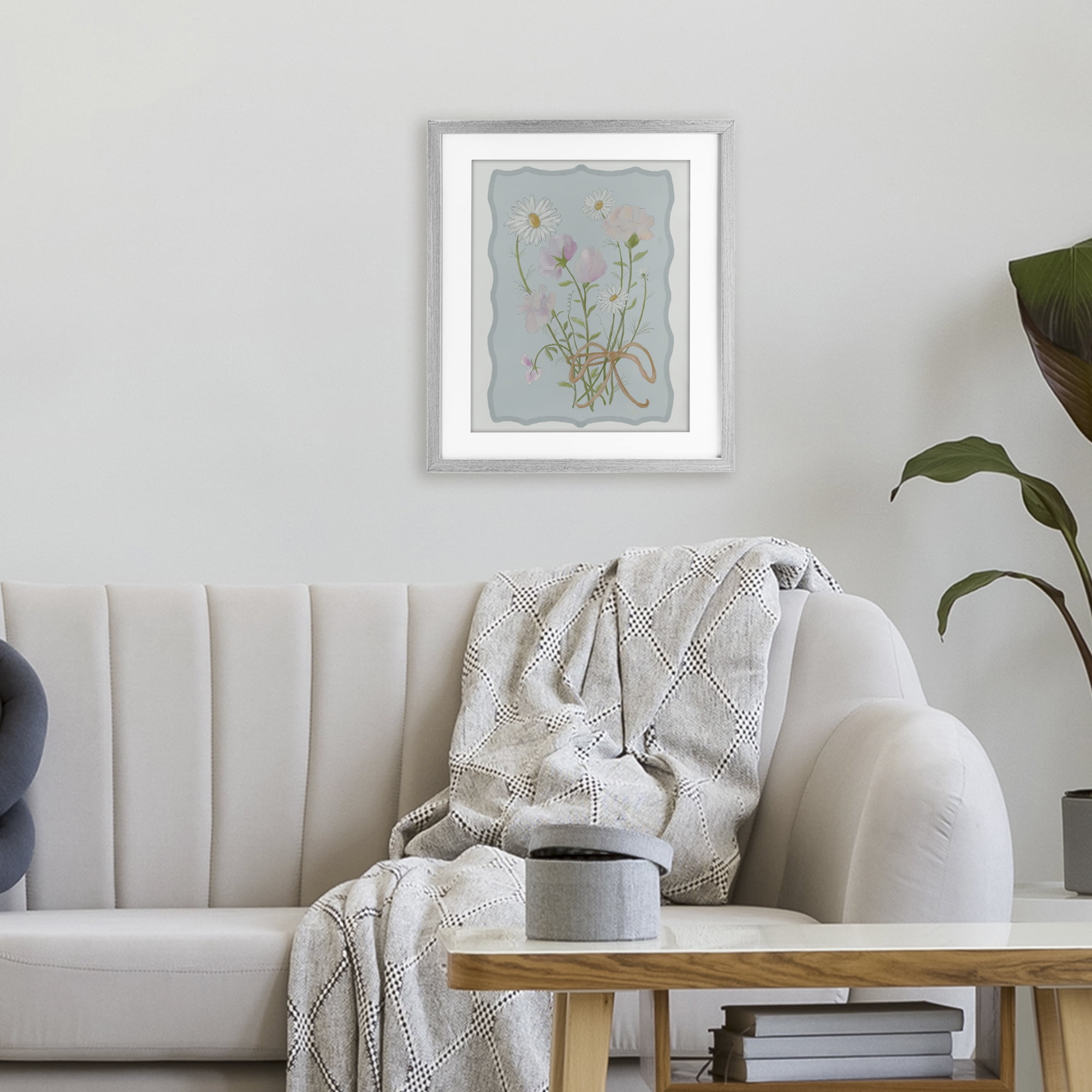 Spring Cottage Clippings Gray Framed Print Under Glass, design by Leslie Hermosa