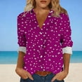 thumbnail image 2 of Camisas de cuello de la tripulación de manga corta para las mujeres impresas de la blusa de la apariencia del lino con el cuello girado hacia abajo botón mangas de manguito Top de verano casual, 2 of 6