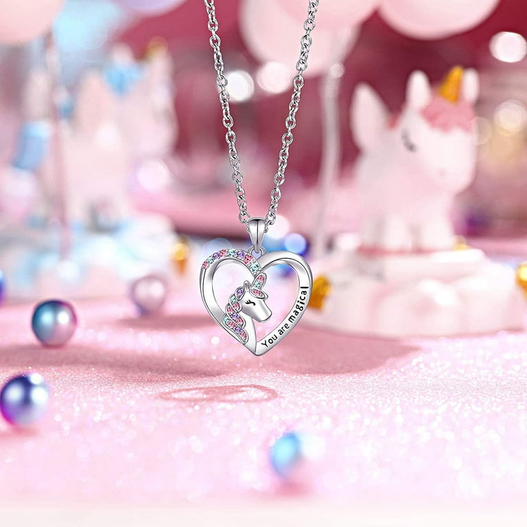 Magical Necklace for Girls Crystal Heart Pendant Necklaces Unicorn Jewelry  Gifts for Girls Daughter Granddaughter Niece Birthday