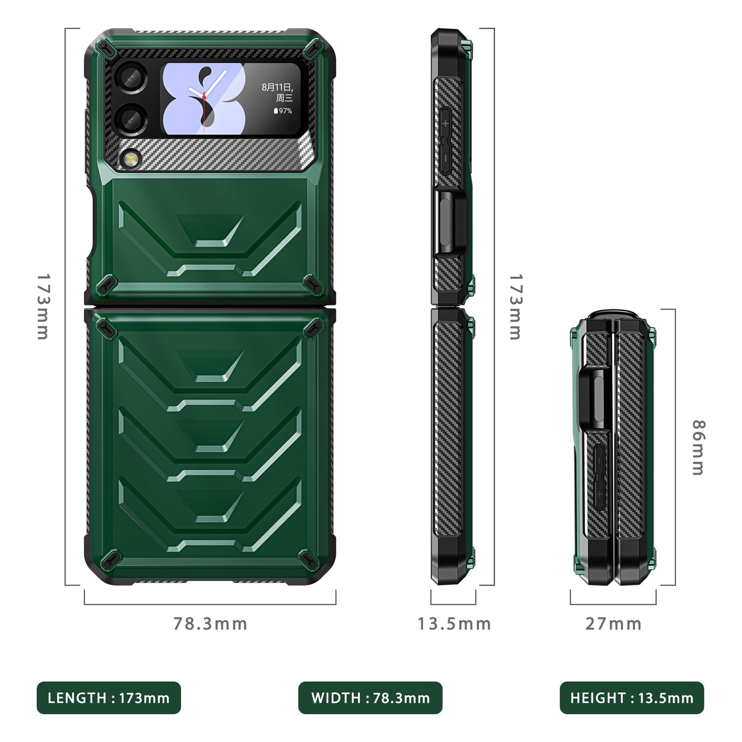 Nalacover for Samsung Galaxy Z Flip 3 Wireless Charging Case,Full-Body Protection Military Grade Heavy Duty Rugged Hard PC Armored Dual Layer Built-in Screen Protector Shockproof Cover.Armygreen