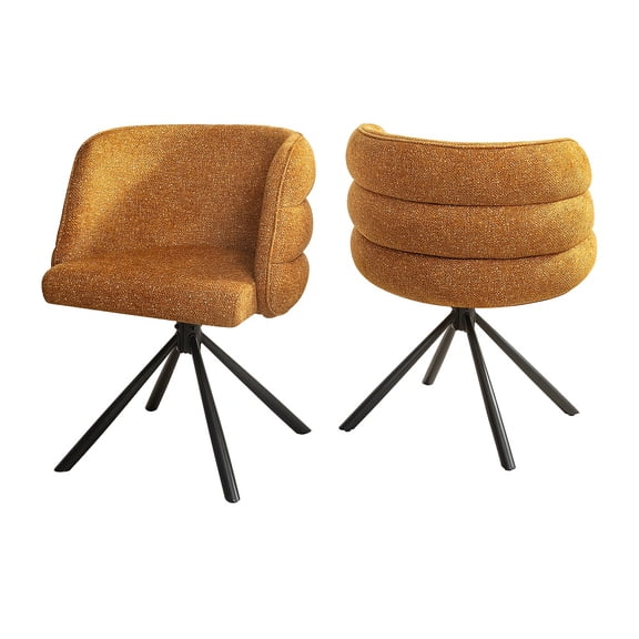 Orange 270° Swivel Accent Chair Set of 2, Chenille Upholstered, Metal Base, Modern Living Room Armchair