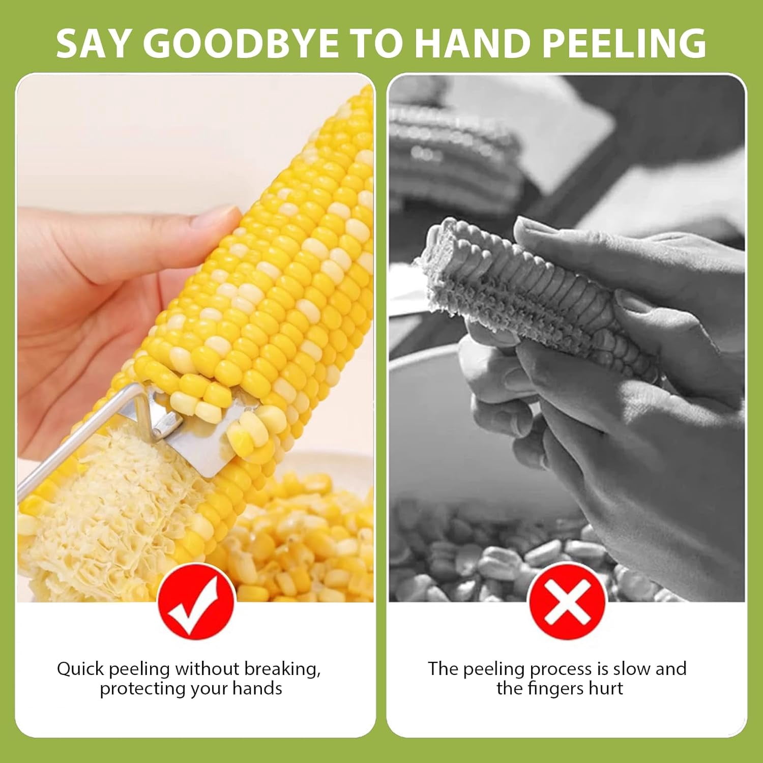 JJEAN-2 Pack Corn Cob Peeler - Stainless Steel Kernel Remover Tool for Fresh/Cooked Corn, Ergonomic Handle & Dishwasher Safe