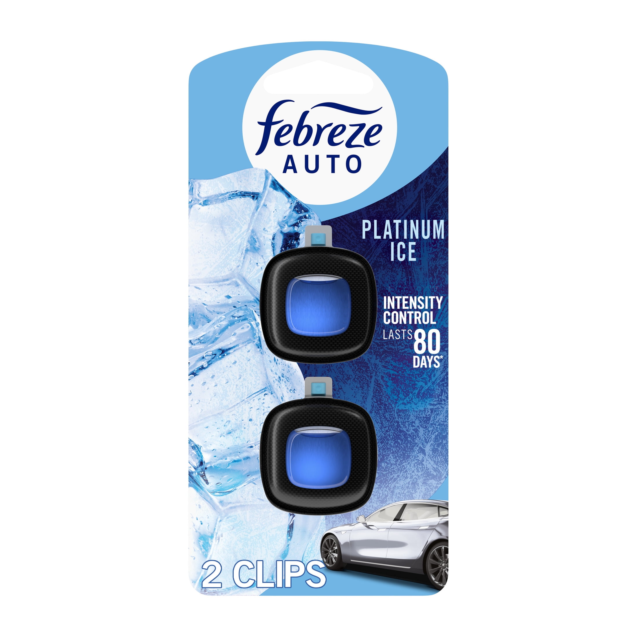 (2 pack) Febreze AUTO Car Air Freshener, Odor-Fighting Car Vent Clip, Platinum Ice, 2 Count