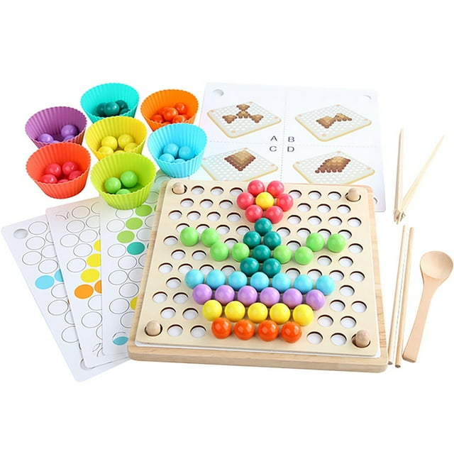 Beads Matching Fun Flying Chess 3 in 1 Natural Wood Board Table Game For Adults Other Tabletop Games