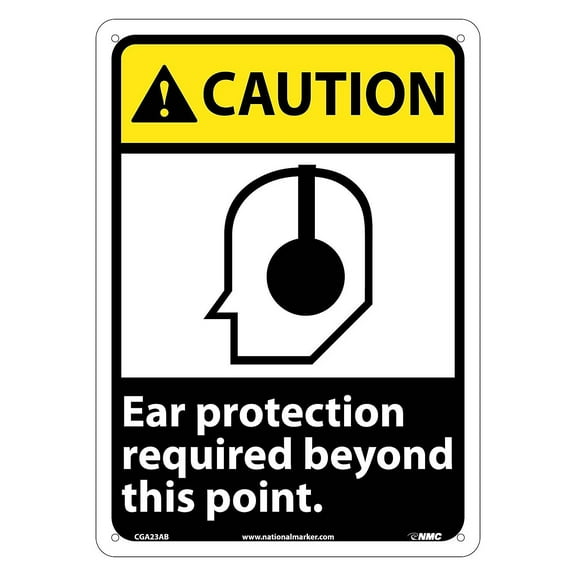 National Marker Caution Signs; Ear Protection Required Beyond This Point 14X10 .040 Aluminum CGA23AB