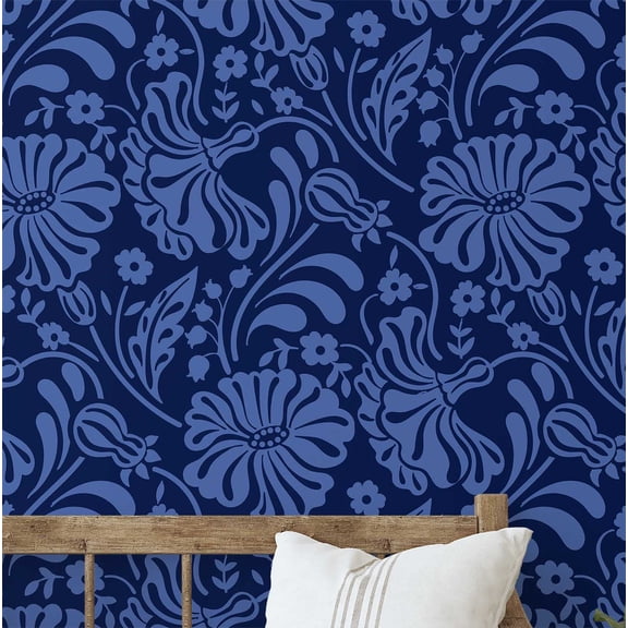 S4Sassy Modern Floral Vine Print Wallpaper - Blue Bohemian Walls Covering, 25" x 120" Self-Adhesive Vinyl Wall Paper, Decorative Wallwrap, Easy DIY Walls Covering For Bedroom, Cabinets, Living Spaces