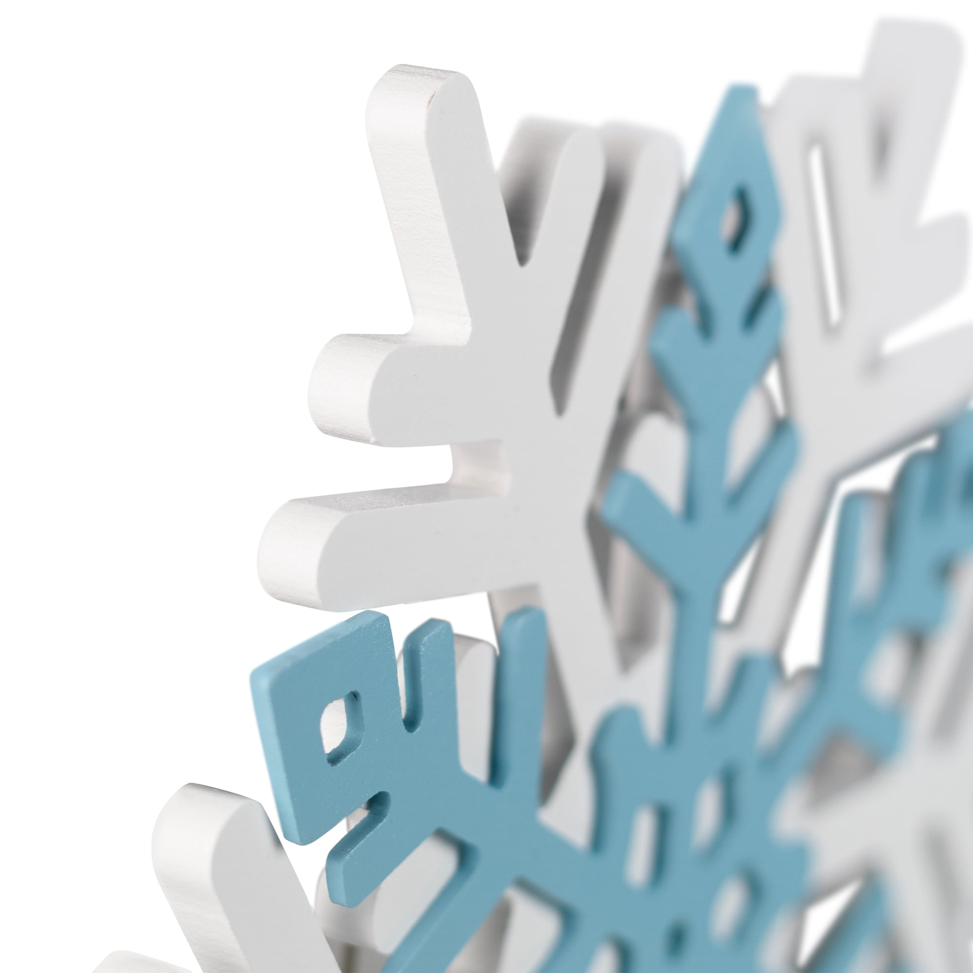 Northlight Snowflake Wooden Christmas Wall Decoration - 11.75" - White and Blue