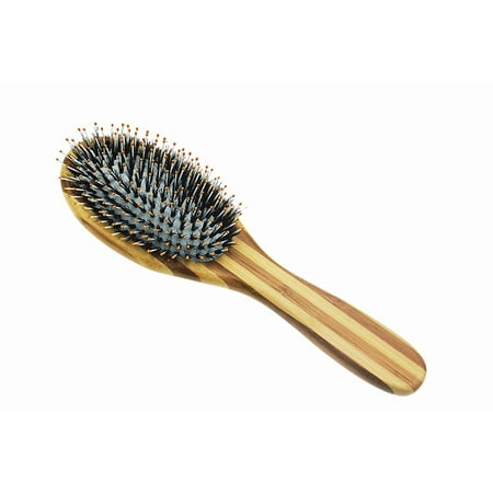 Boar Bristle Hair Brush - Bamboo Brush for Shiny, Healthy Hair and Preventing Breakage, Damage Split Ends, Frizzy, Unmanageable Locks - Added Pins to Detangle & Scalp Stimulation Eco-friendly (Best Paddle Brush For Frizzy Hair)