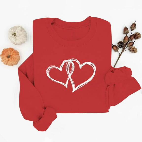 Elvqul Womens Sweatshirts Pullover Shirts Holiday Crew Neck Casual Graphic Cotton Sweatshirts for Women Valentines