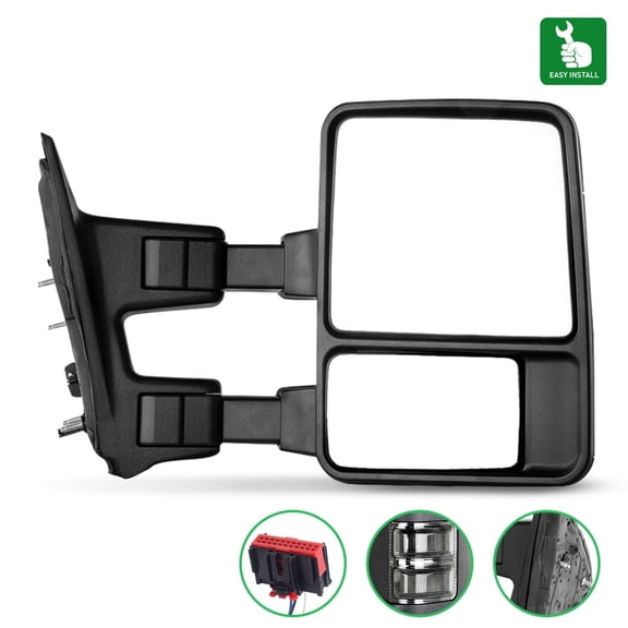 SCITOO Towing Mirror Tow Mirror Black Truck Mirror fit for 2008-2016 for Ford F250 F350 F450 F550 Super Duty Truck with PC RH Manual Adjusted No Heated Turn Signal Light Manual Folding Telescoping