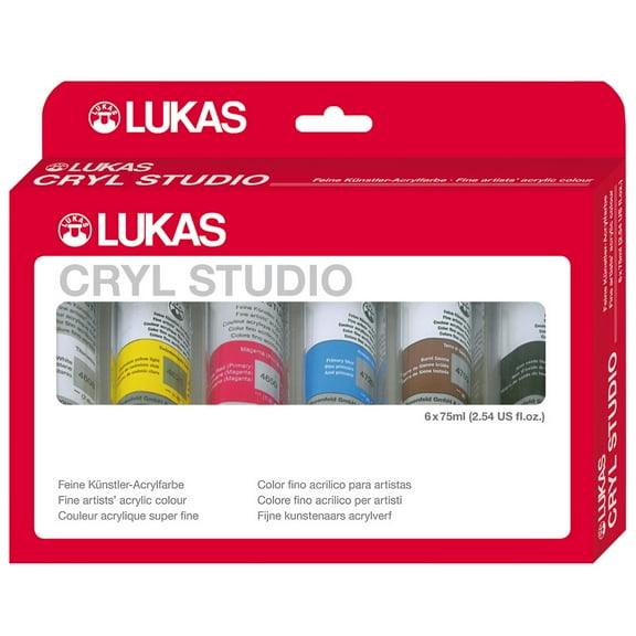 Lukas CRYL Studio Artist Acrylic Paint, Studio Set of 6, Set - High Pigment Acrylic Paints for Canvas Painting, Large Scale Works - Medium-Viscosity, Water-Mixable, Fast Drying