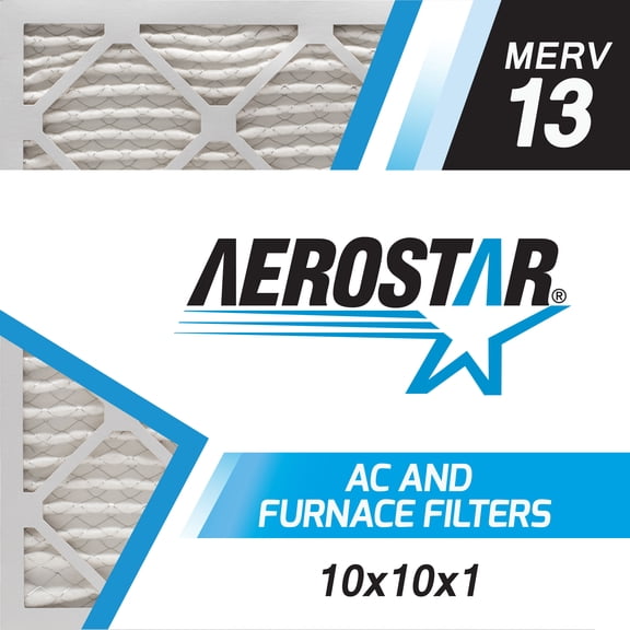 Aerostar 10x10x1 MERV 13 Pleated Air Filter, 4 Pack, Furnaces Filters, HVAC Filter, Air Conditioners Vent Filter Replacement for Home