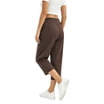thumbnail image 4 of TEMOFON Womens Capri Pants Summer Cropped Pants Straight Leg Waisted Drawstring Pants with Pockets Lounge Brown XXL, 4 of 9