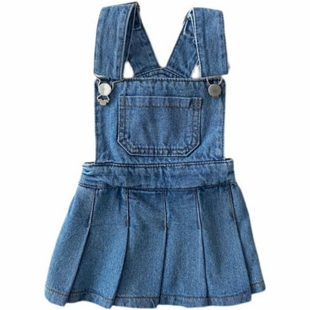 

CLZOUD Girls Party Dresses Light Blue Polyester Cotton Summer Girls Denim Overall Dress with Pleated Dress for Ages 6 Months To 6 Years Toddler Girl Baby 90