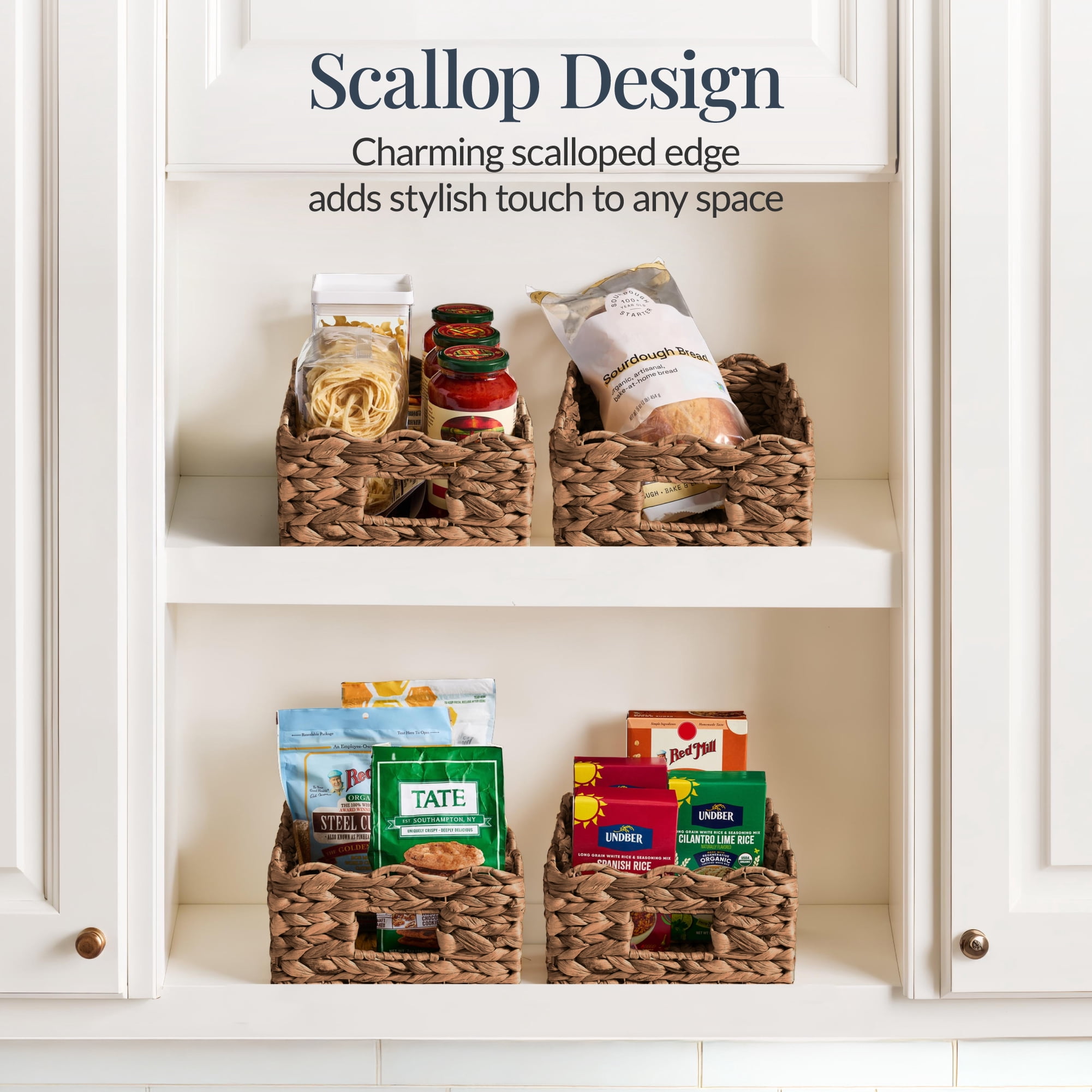 Best Choice Products 9x12 Scalloped Shelf Baskets, Woven Storage Bins, 4 Pack - Chestnut