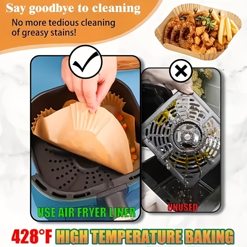 100pcs  Air Fryer Liner Paper Suitable for Oven and Microwave - Coating-Free Heat-Resistant Non-Stick Baking Paper, for Home and Commercial Use