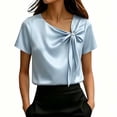 thumbnail image 2 of Jerdar Satin Blouses for Women Dressy Casual Trendy Business Work Silk Tops Outfits Cowl Neck Bow Tie Pleated Summer Shirts L, 2 of 6