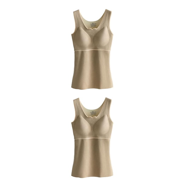 Minnieouse Ropa interior térmica femenina, Top de alta elasticidad para mantener el calor, chaleco adelgazante informal, accesorio de ropa para Caqui 3XL 2piezas