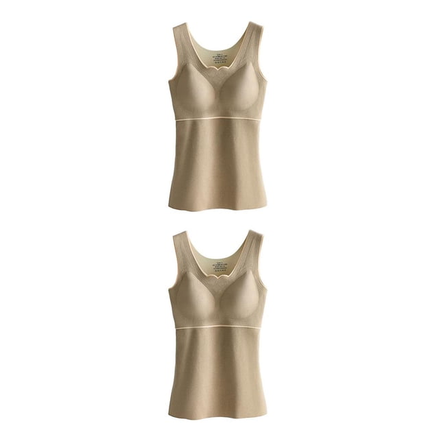 Qarigey Ropa interior térmica de invierno para niña, Top grueso de alta elasticidad, chaleco básico informal de fibra acrílica, ropa para Caqui XL 2piezas