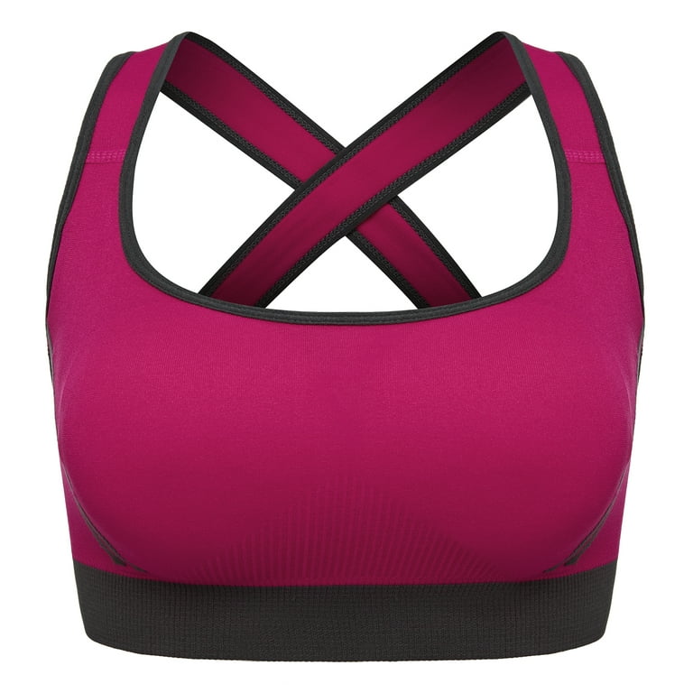 Womens Padded Sports Bra Cross Back Bra Workout Bra Seamless Comfortable  Yoga Bra, Red, XL