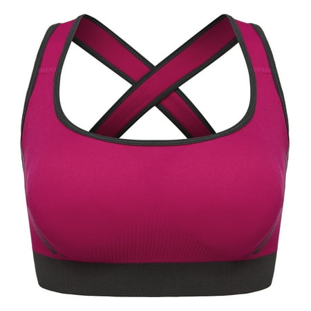 

Sports Bra for Women Cross Back Padded Strappy Sports Bras Medium Support Yoga Bra with Removable Cups Red M