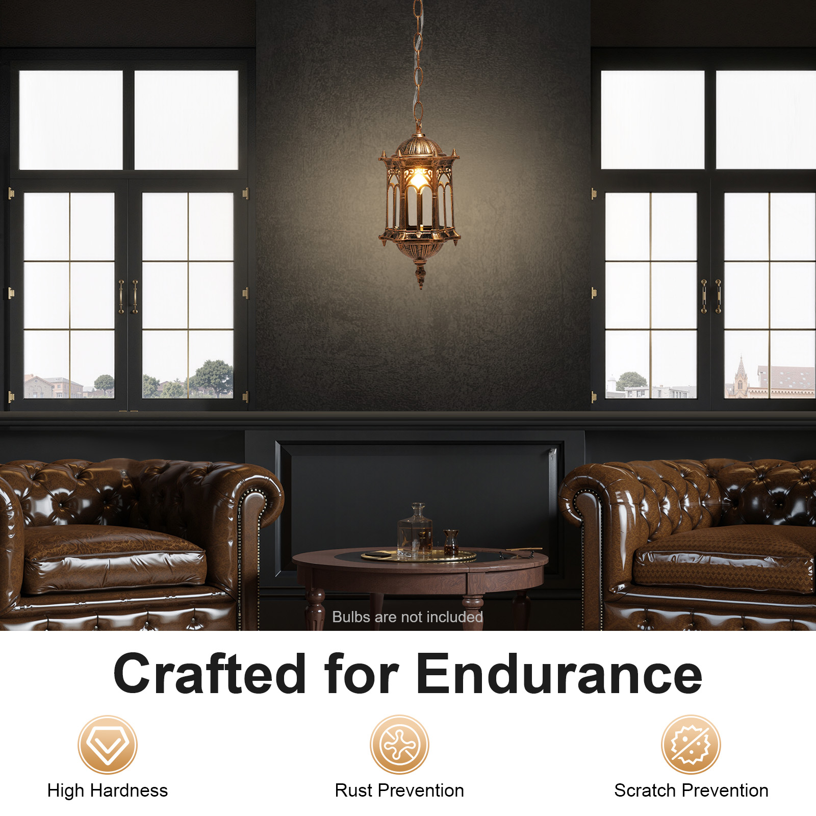 Vintage Outdoor Pendant Light, Waterproof Bronze Lantern Ceiling Fixture, E27 Bulb Compatible for Porch, Patio, Balcony, and Yard