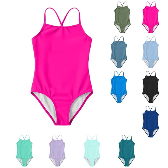 Girls Swimsuits Kids 1 Piece Bathing Suits Pink Thin Straps Toddler Summer Clothes for Girls Sleeveless Swimwear 4T