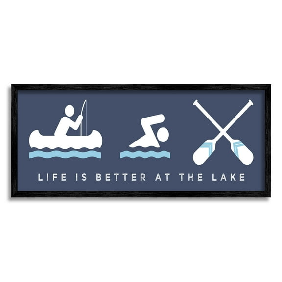 Life Better At Lake Water Fun Typography Graphic Art Black Framed Art Print Wall Art