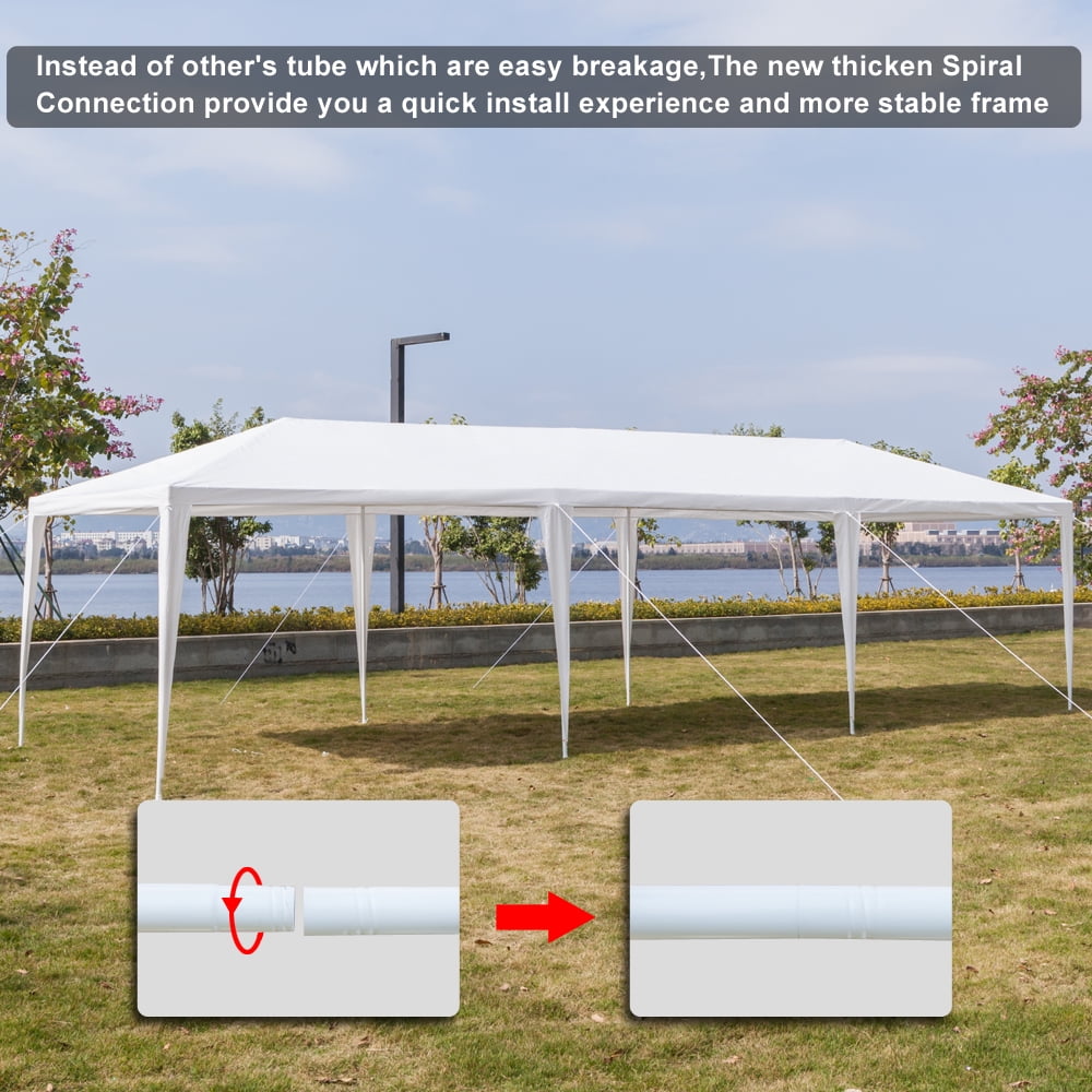 Kadyn 10' x 30' Five Sides Canopy Tent, Outdoor Party Tent with Spiral Tubes, Outdoor Canopies for Parties Garden Pool, White