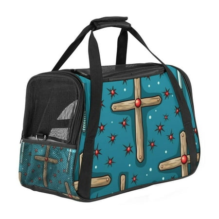 Cross Fabric Dog Carrier Bag with 900D Oxford Cloth Base and Nylon Webbing - 17x10x11.8 in - Pet Travel Tote for Small Pets - Durable